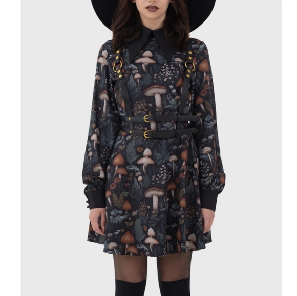 Killstar Dresses & Skirts - Killstar Night Forager Mushroom Print Mini Dress